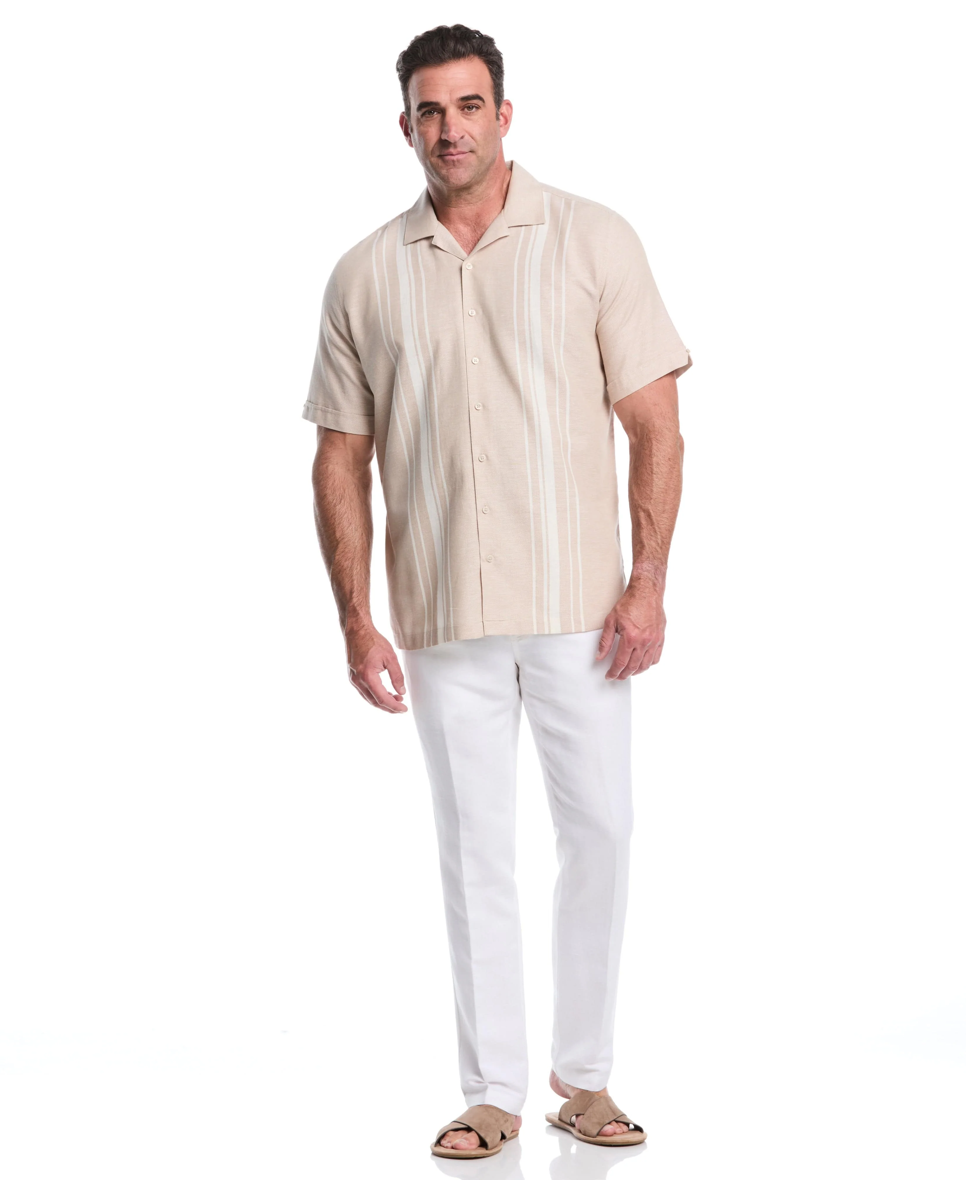 Big & Tall Dobby Panel Cotton-Linen Shirt - Image 6