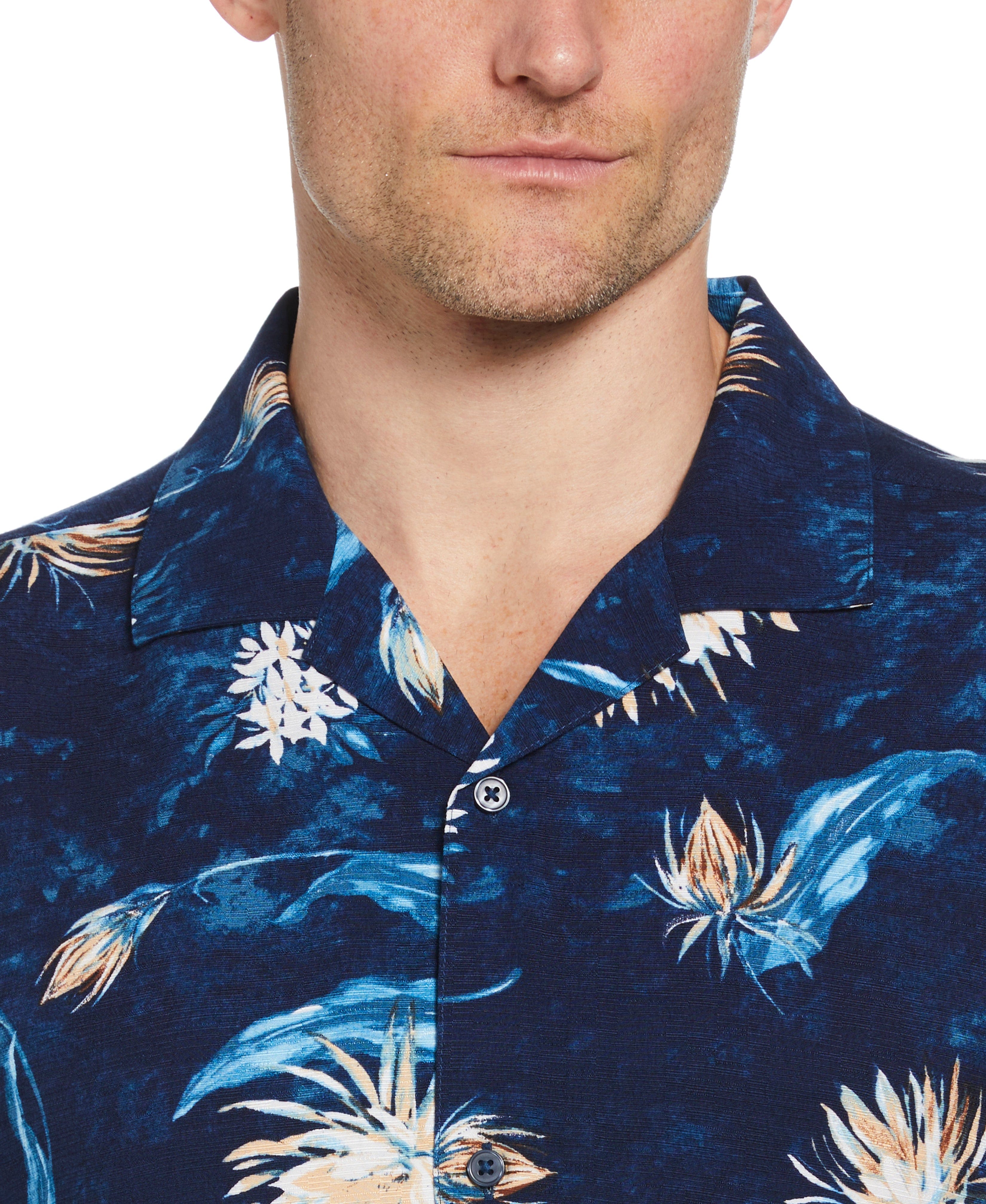 Big & Tall Floral Print Cuban Collar Shirt - Image 4