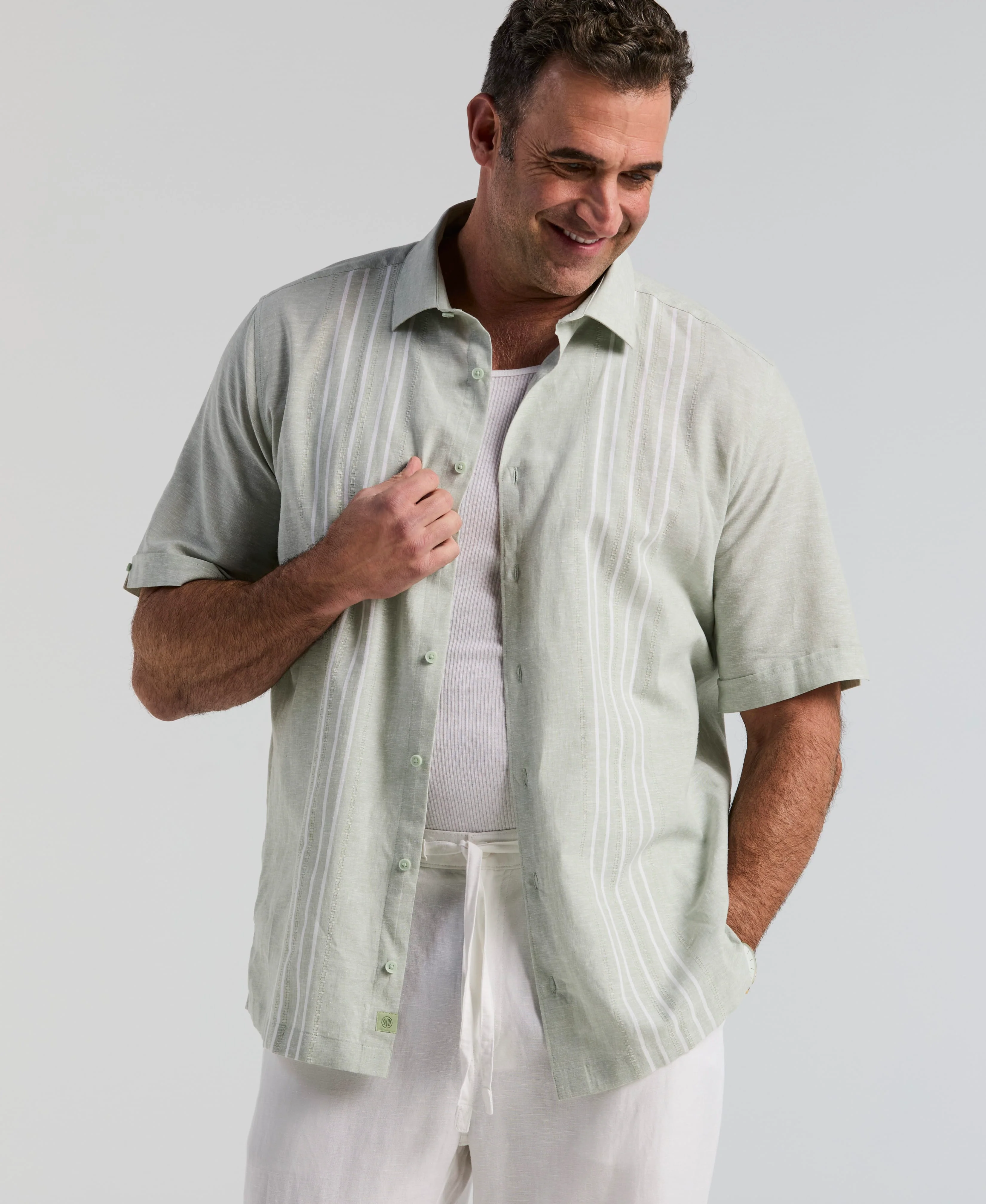 Big & Tall Engineered Dobby Linen-Blend Shirt - Image 5