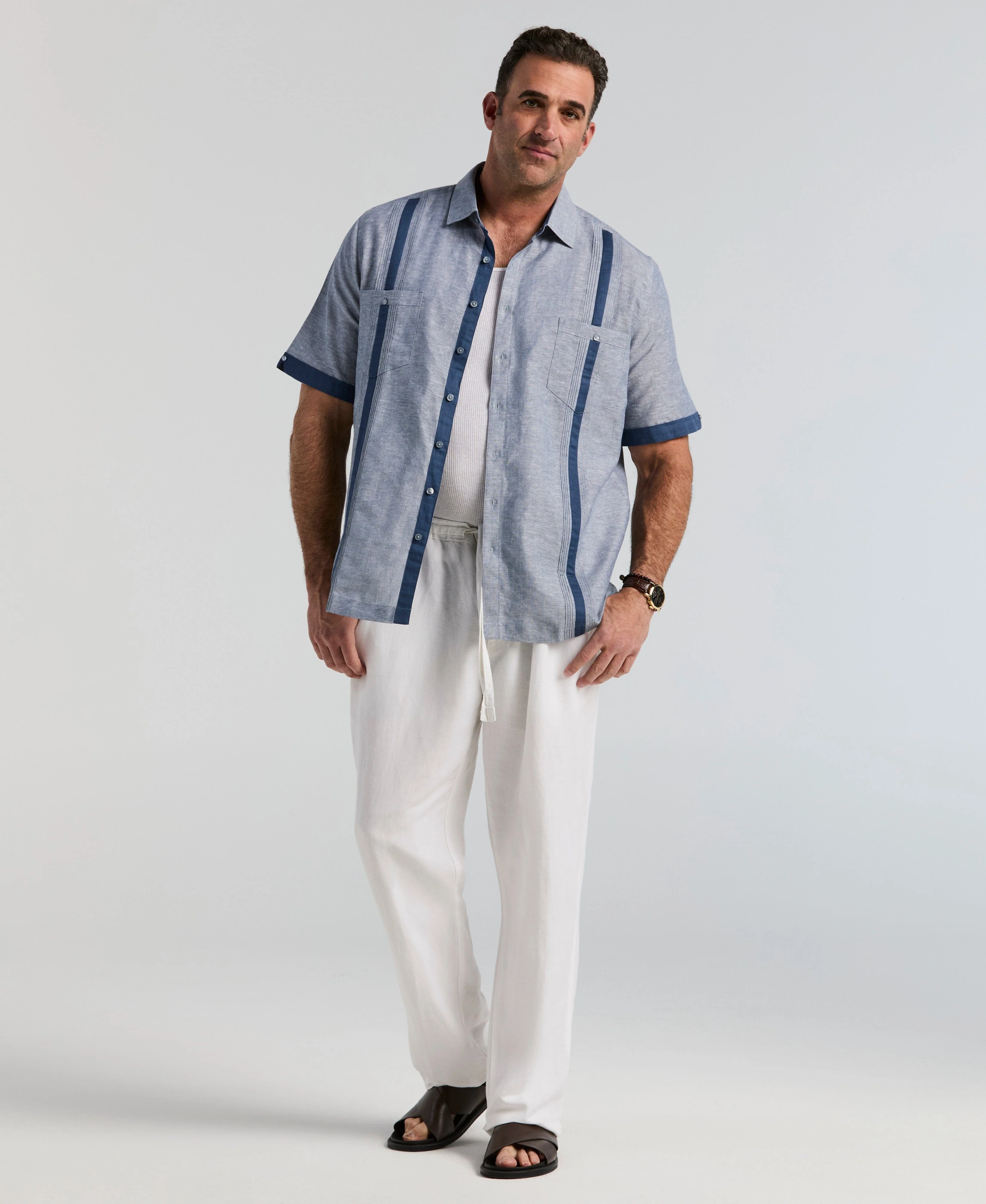 Big & Tall Cross Dye Linen-Blend Guayabera - Image 10