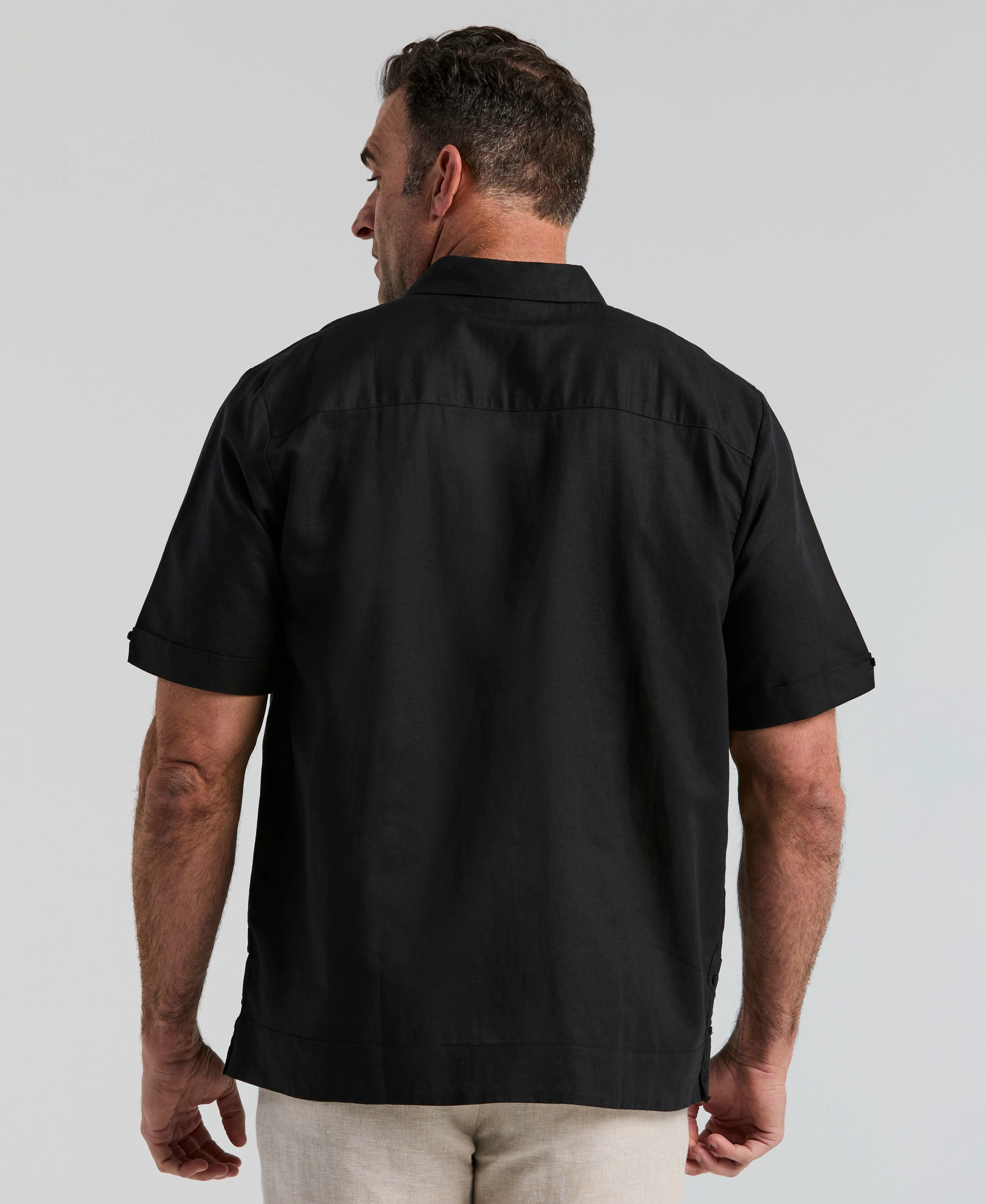Big & Tall No-Pocket Linen-Blend  Guayabera - Image 9