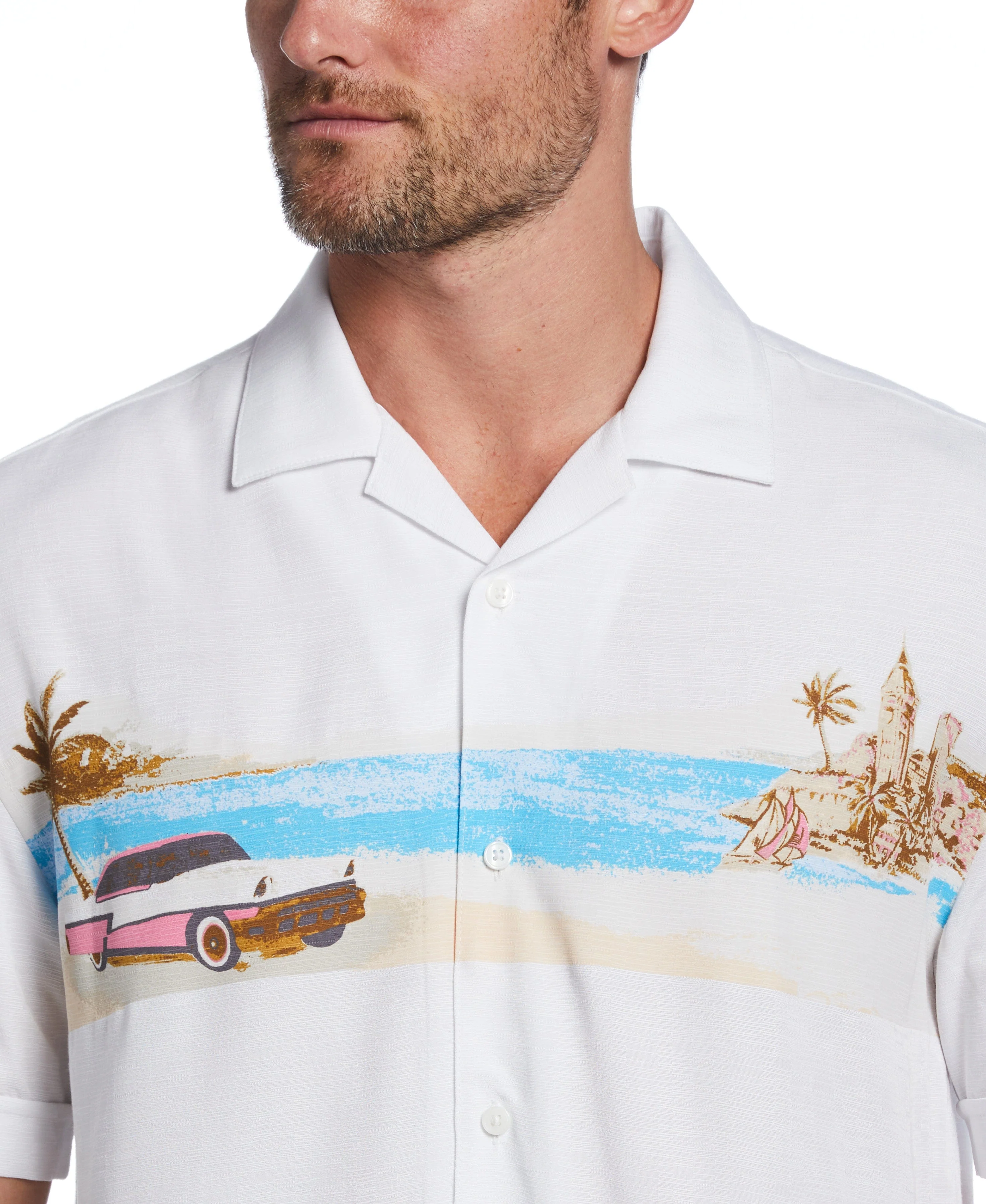 Big & Tall Camp Collar Textured Tropical Shirt - Image 3