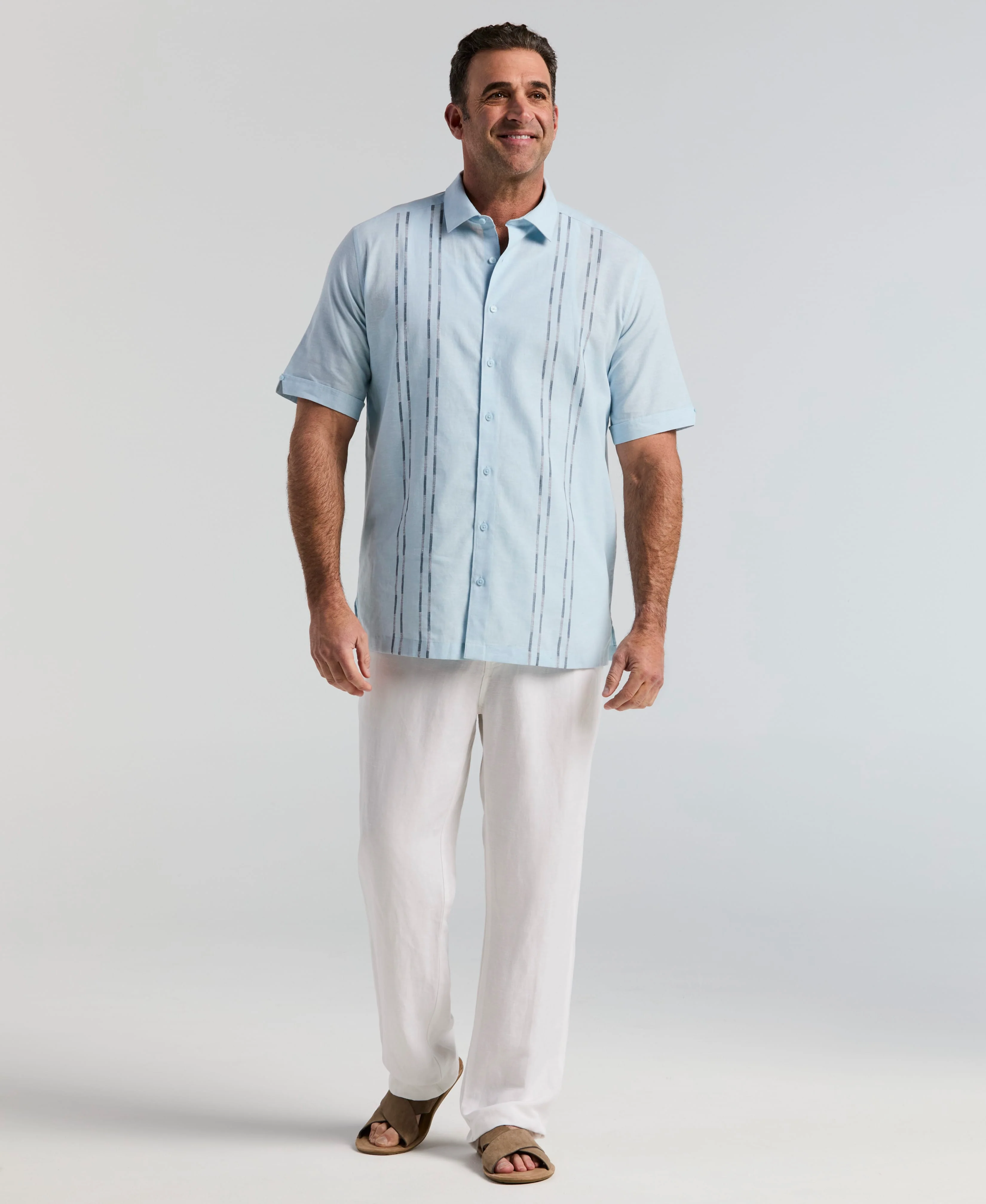 Big & Tall Geometric Textured Linen-Blend Shirt - Image 4