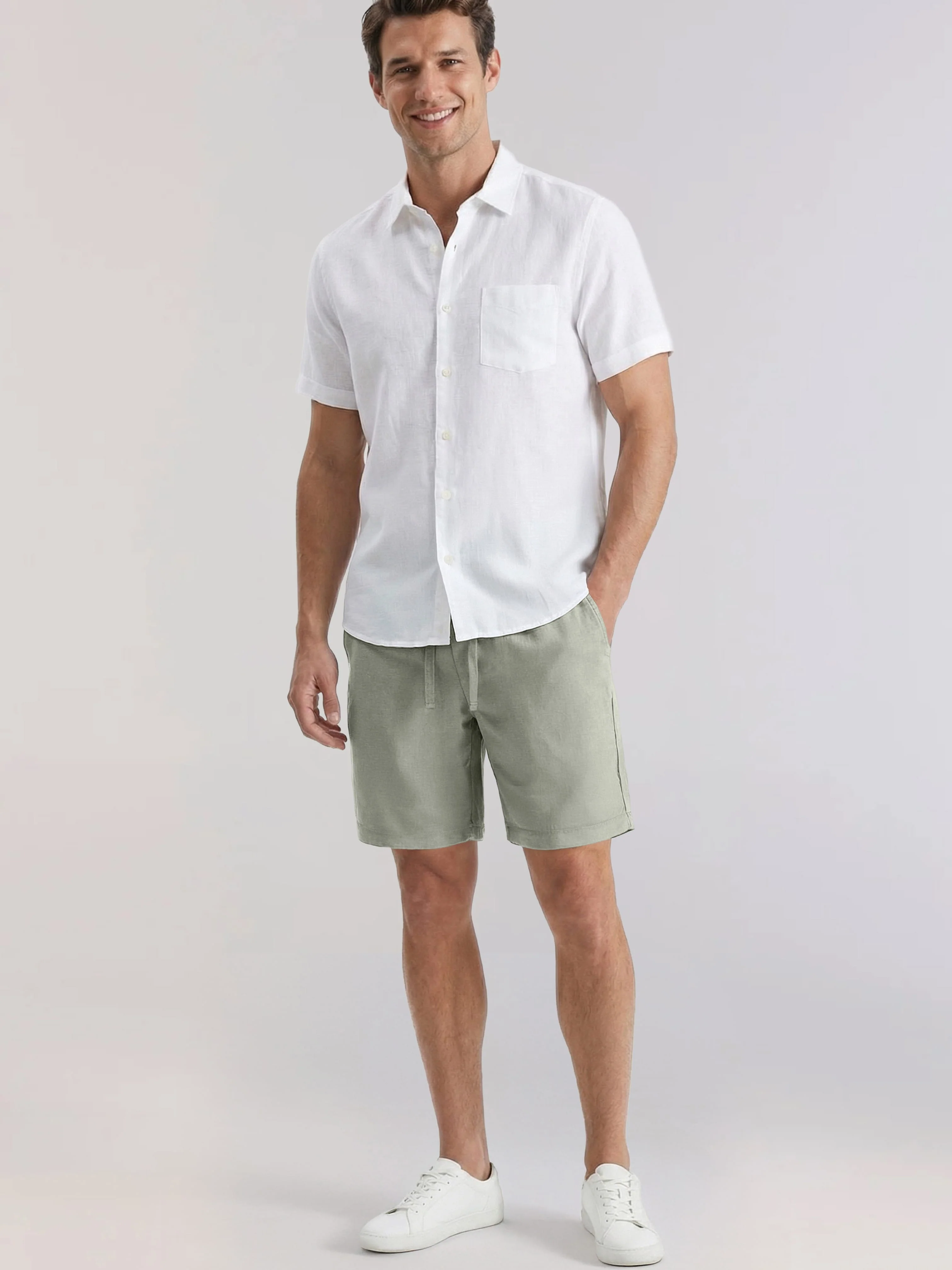 Linen-Blend Pull On Drawstring Shorts - Image 5