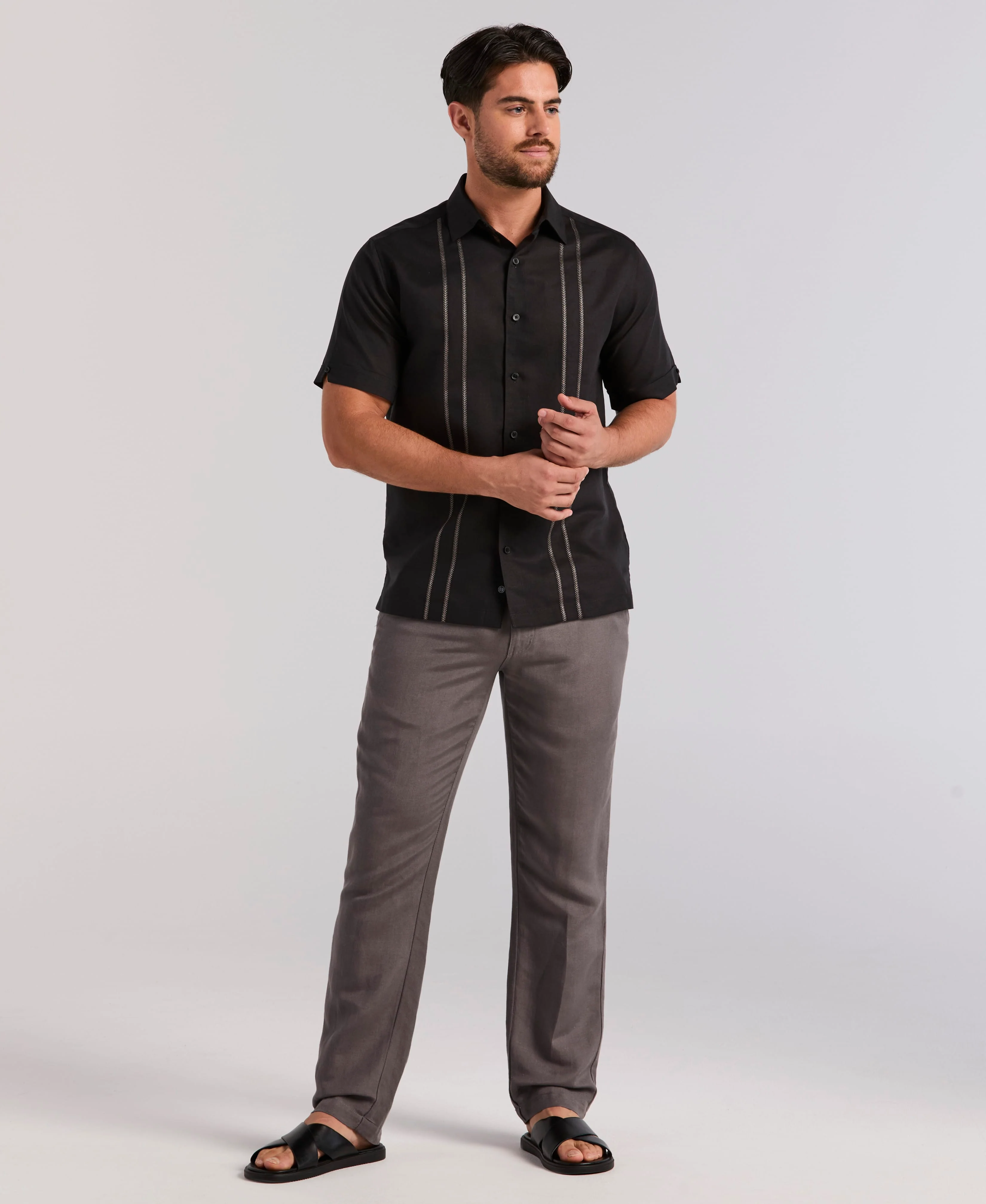 Embroidered Panel Linen-Blend Shirt - Image 16