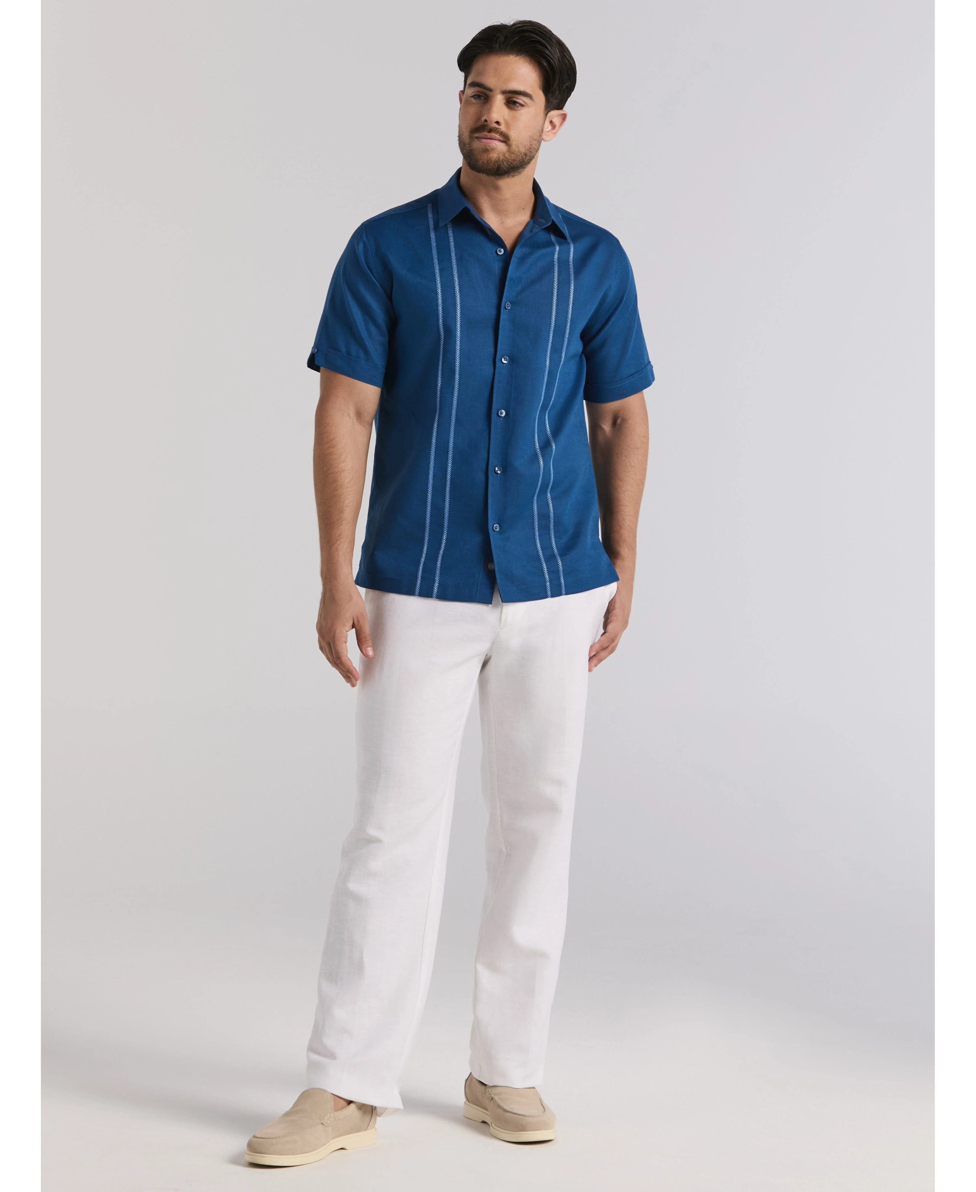 Embroidered Panel Linen-Blend Shirt - Image 21