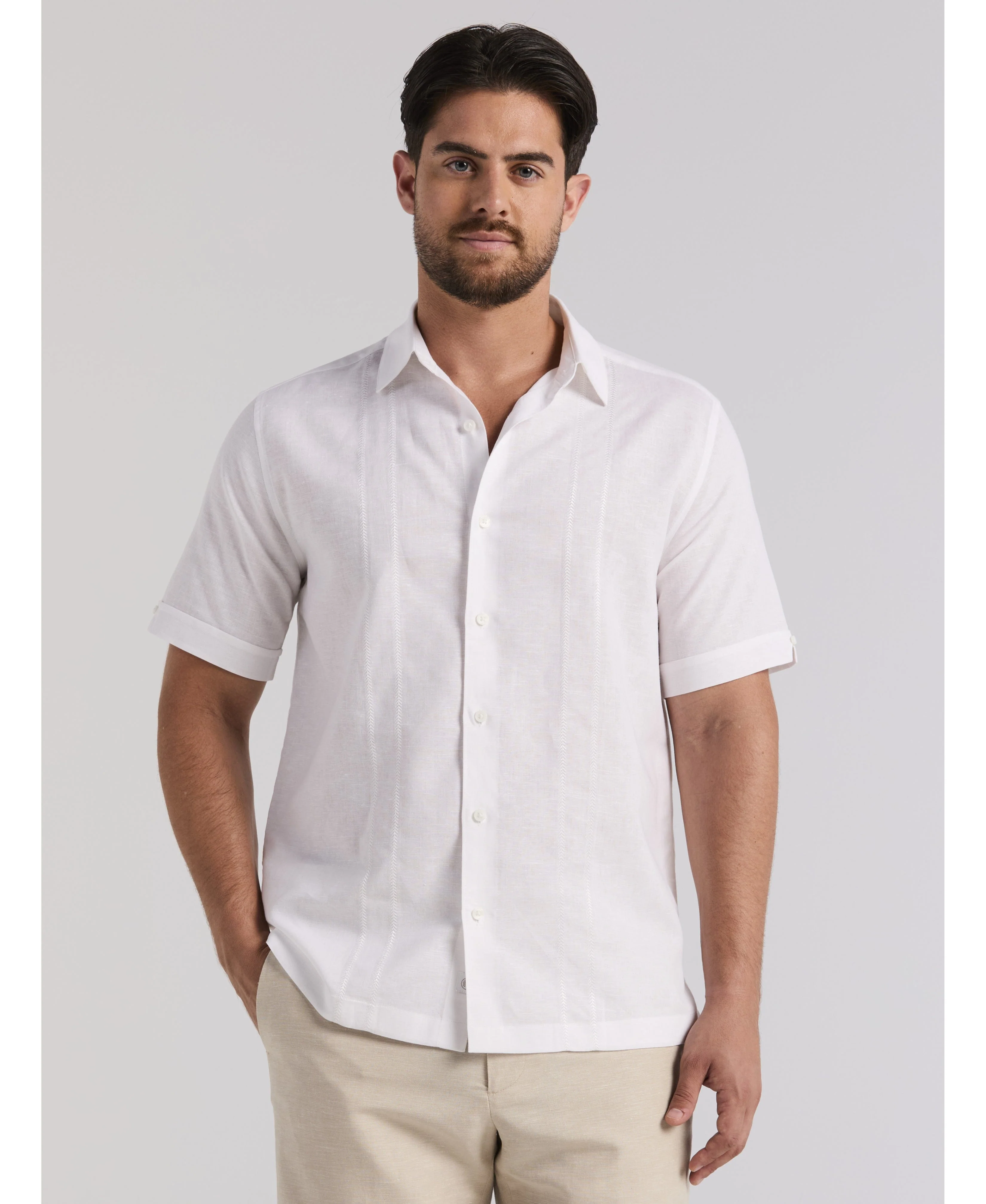 Embroidered Panel Linen-Blend Shirt - Image 7