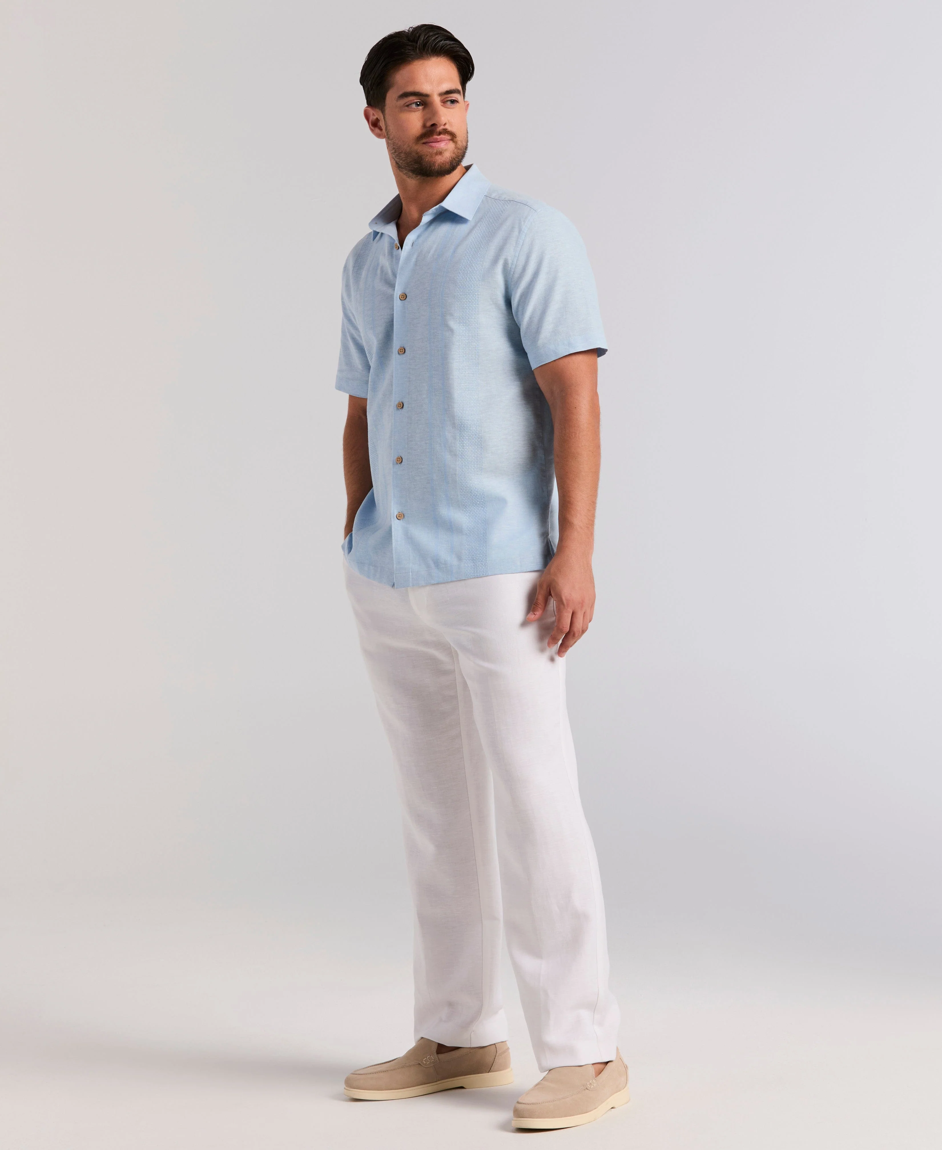 Slub Texture Panel Linen-Blend Shirt - Image 5