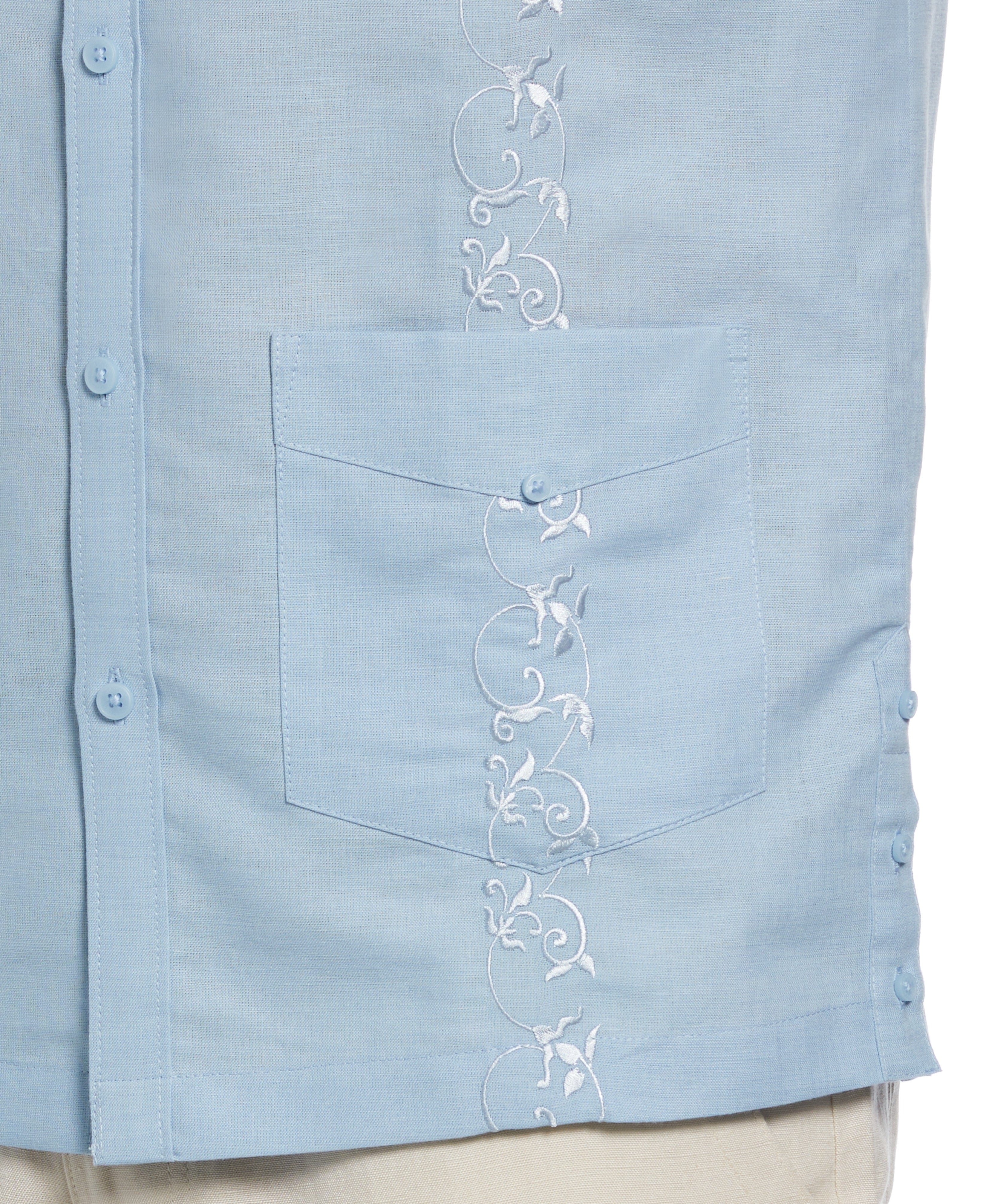 Linen Blend Tonal Embroidery Guayabera Shirt - Image 3