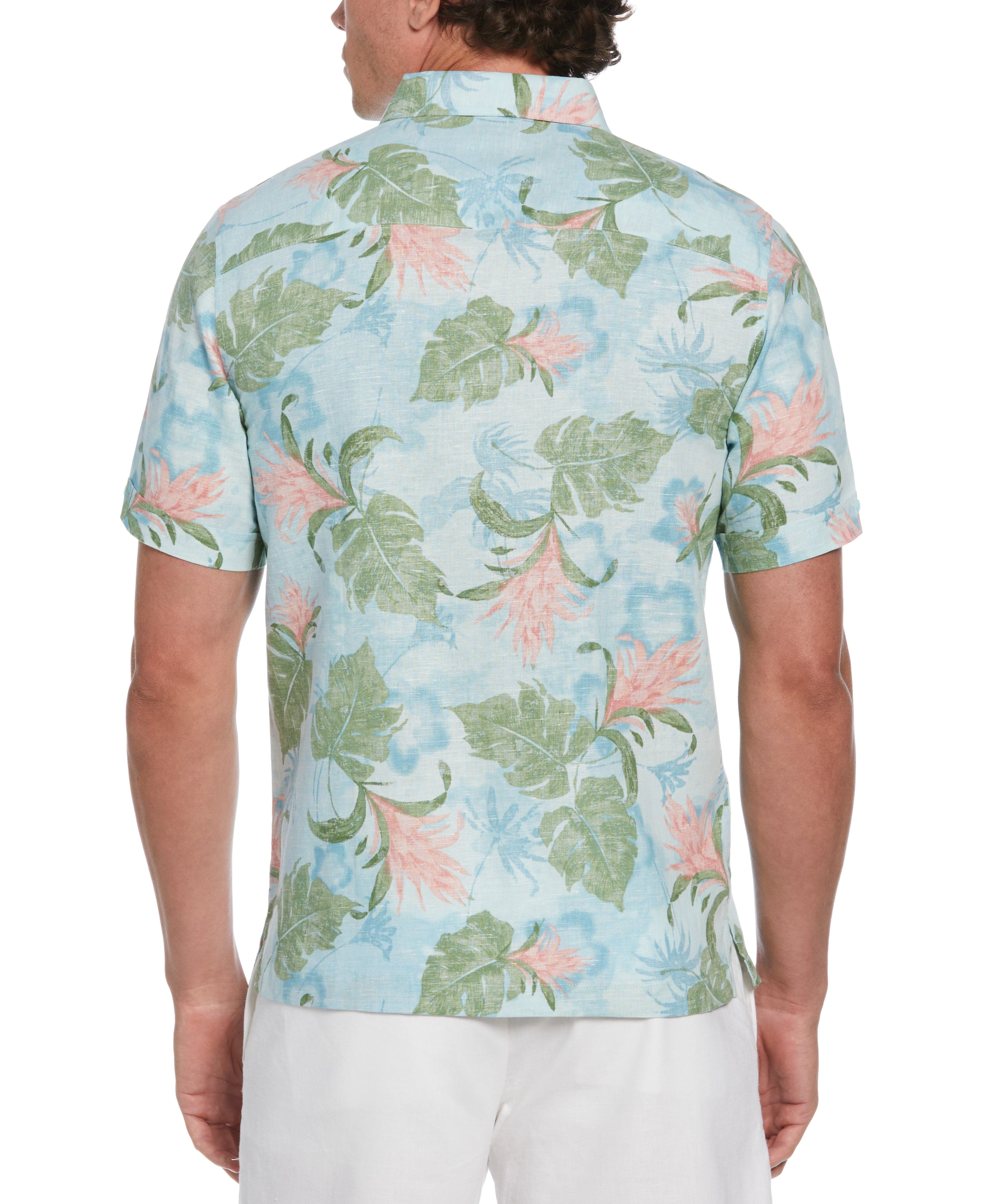 Big & Tall Linen Blend Tropical Floral Print Shirt - Image 2