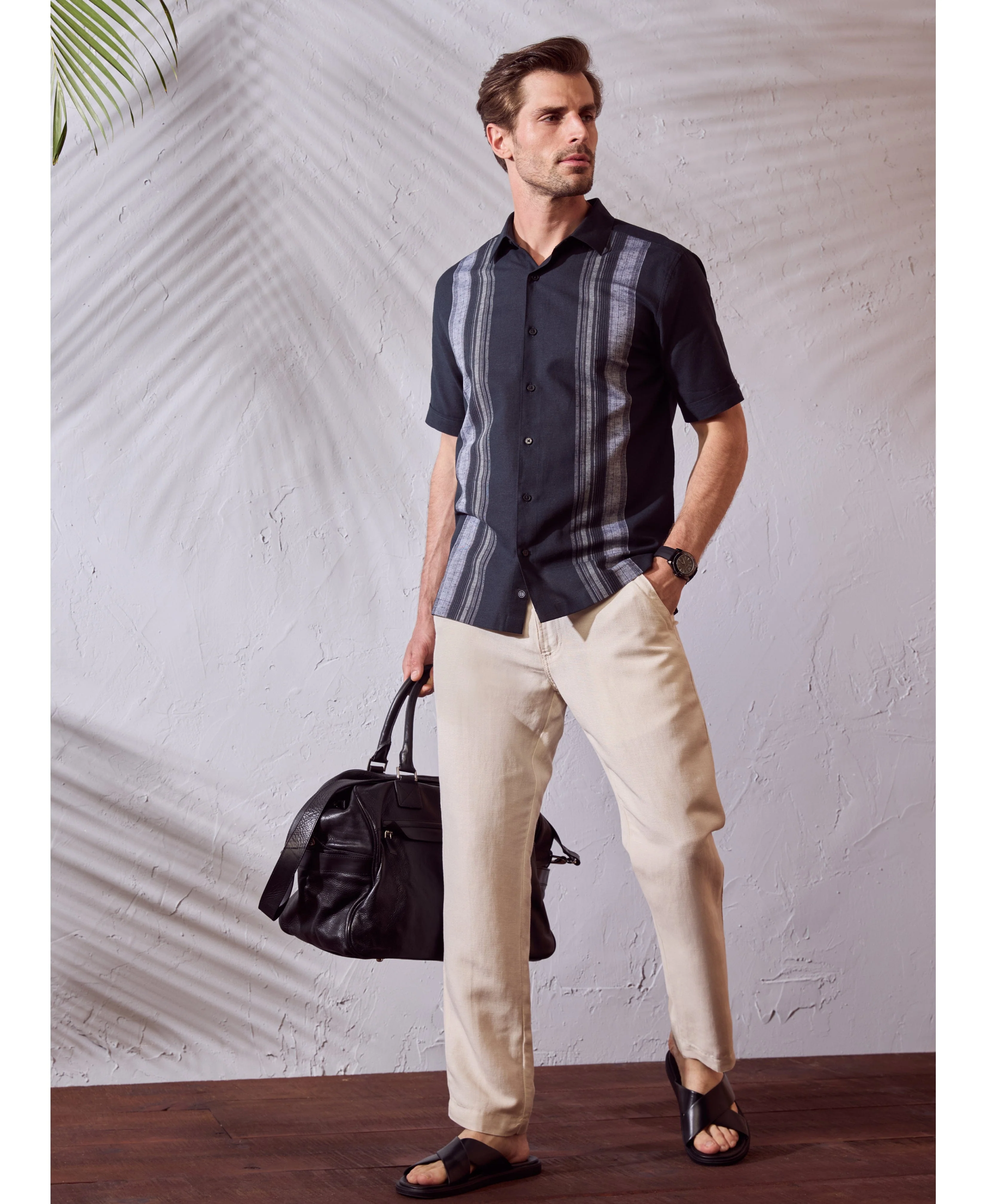 Yarn Dye Panel Linen-Blend  Shirt - Image 8