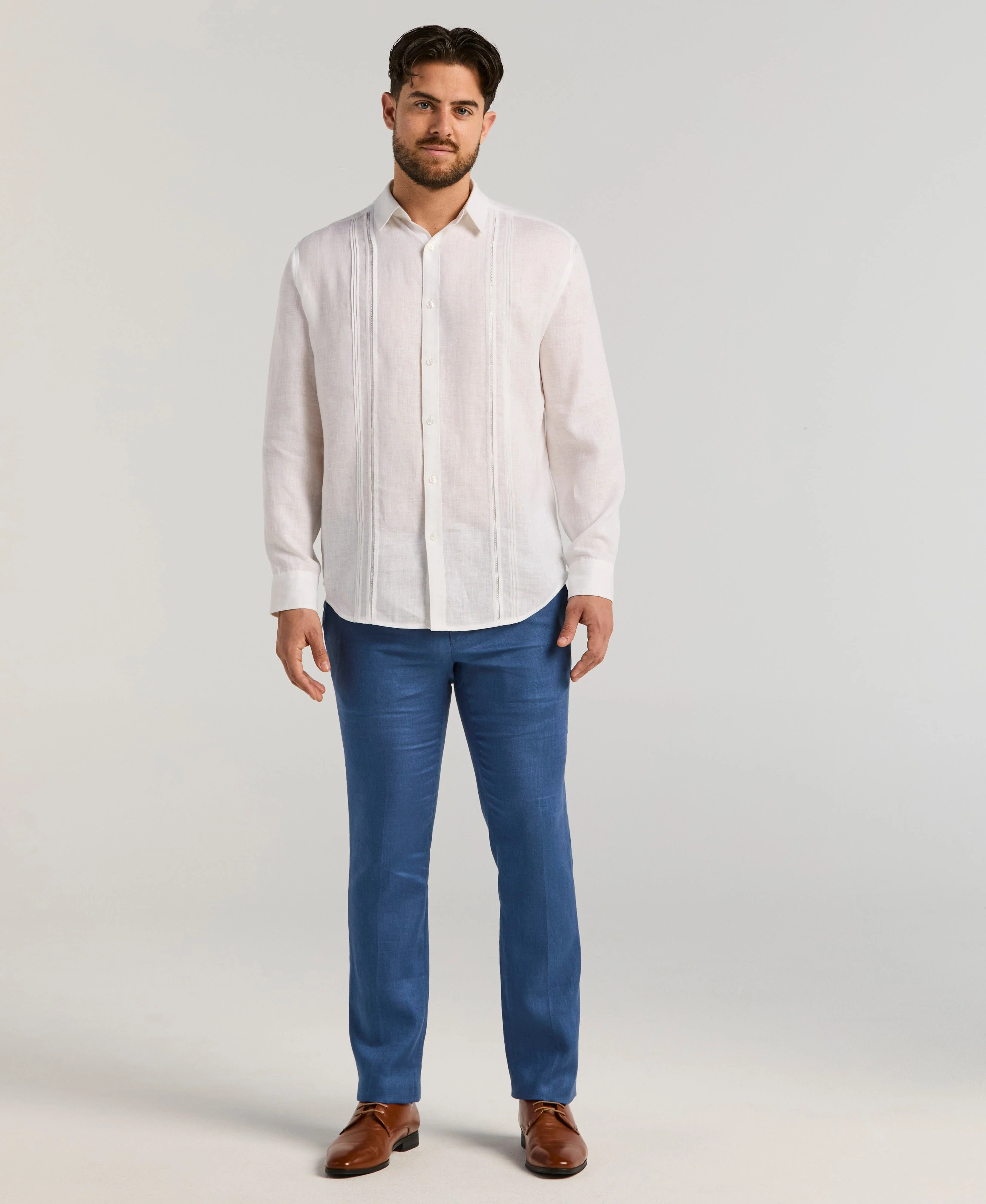 Embroidered Tuck Panel Linen Guayabera - Image 4
