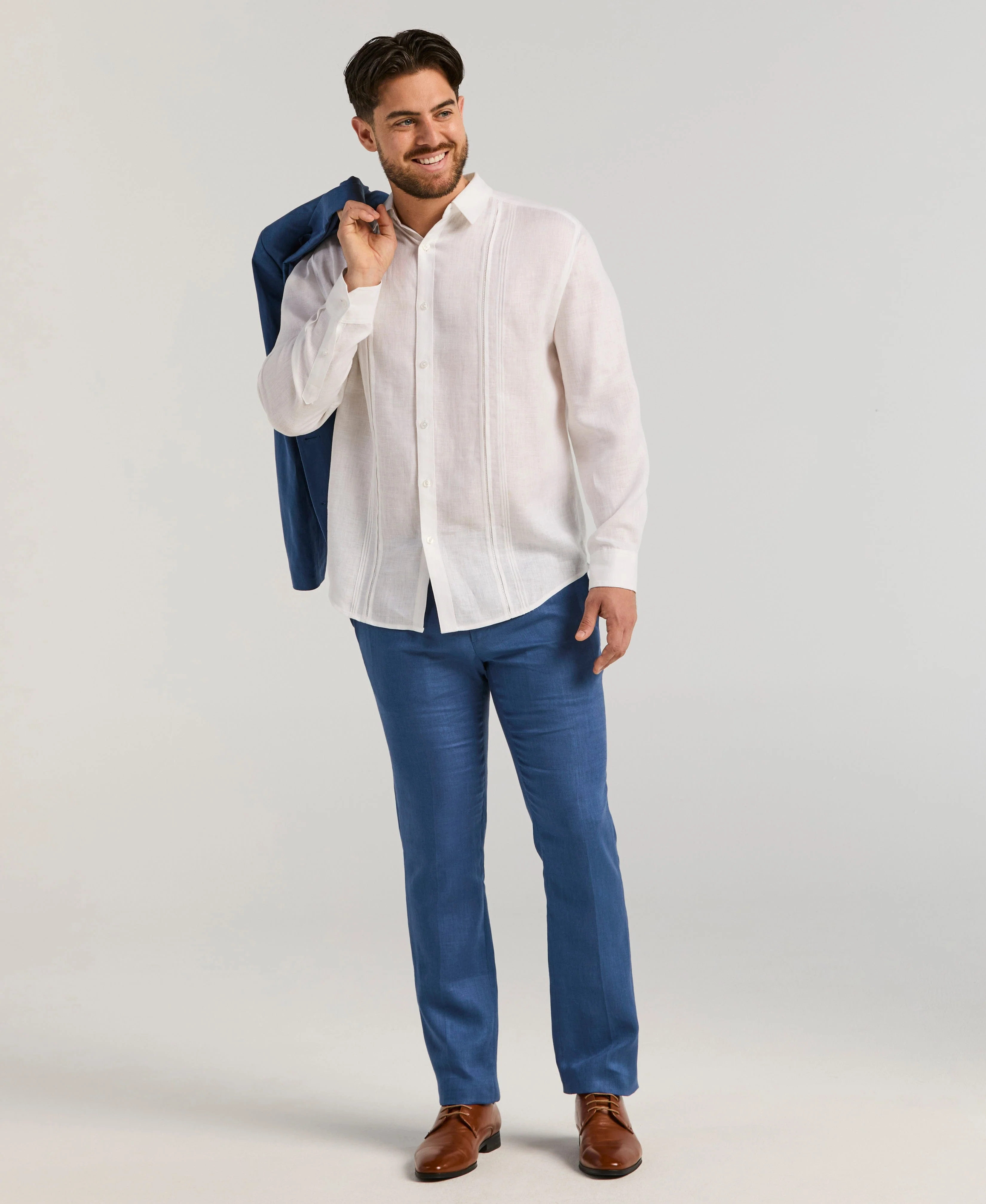 Embroidered Tuck Panel Linen Guayabera - Image 5