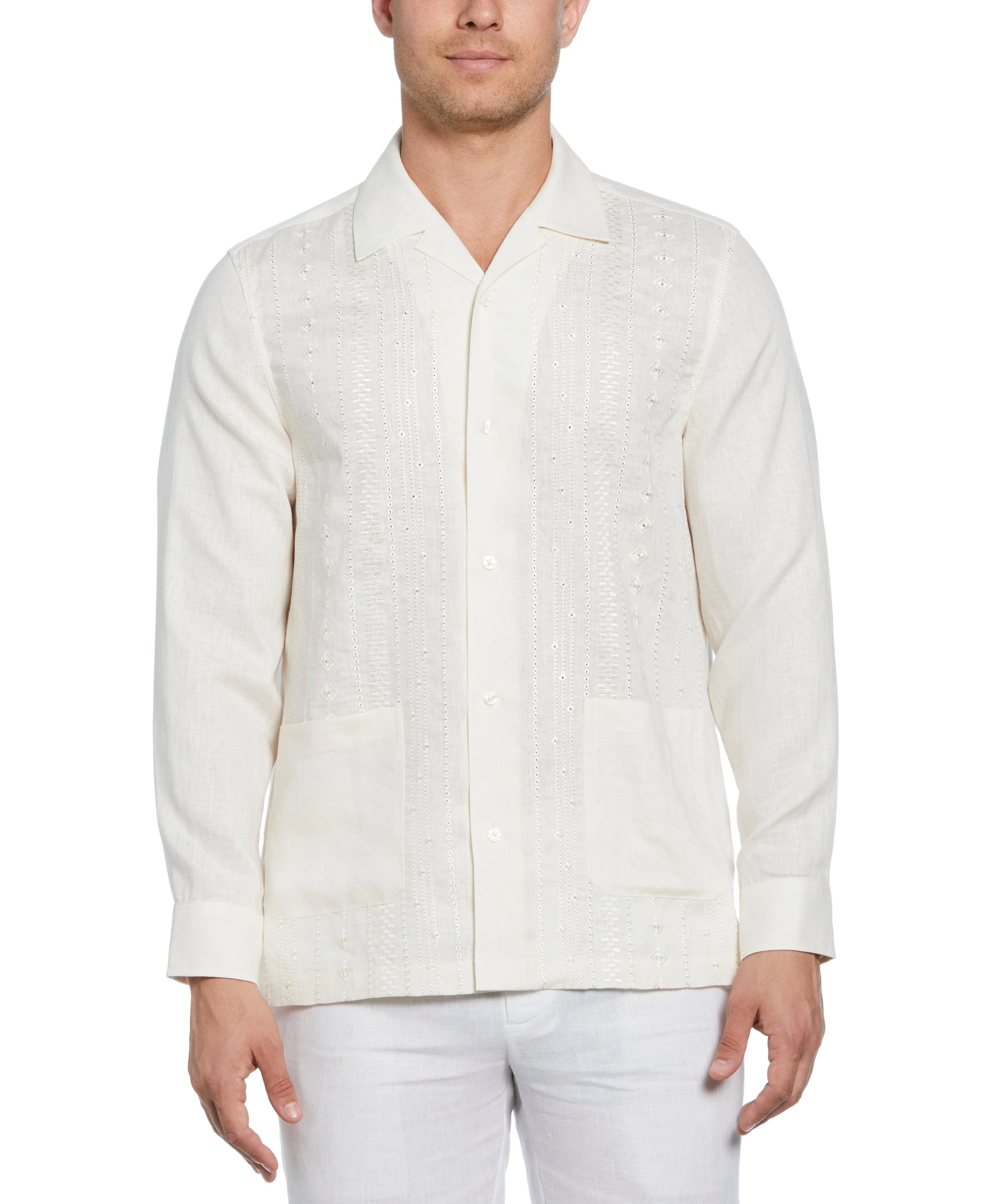 Eyelet Panel Linen Guayabera