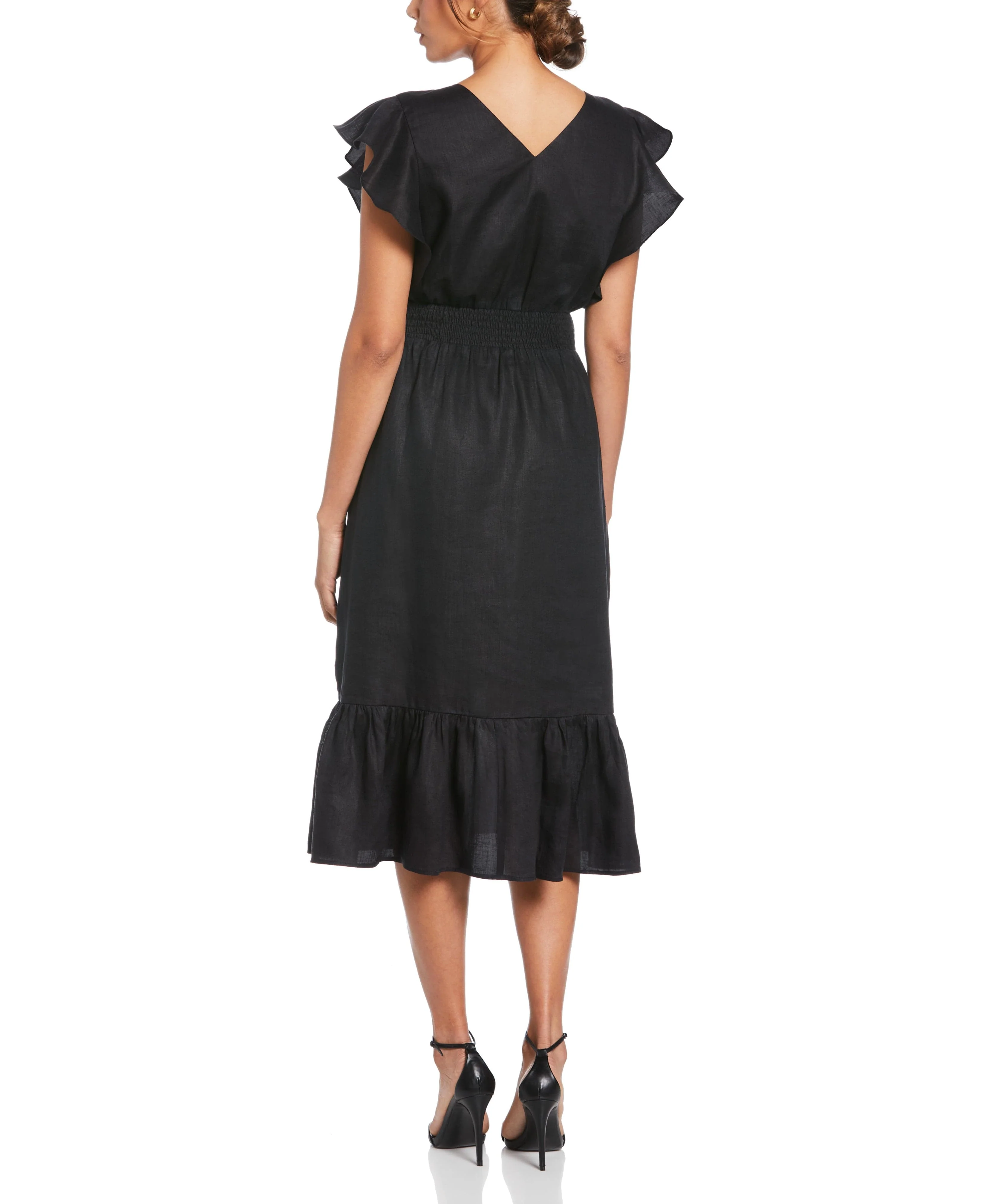 Linen V-Neck Ruffle Sleeve Maxi Dress - Image 2