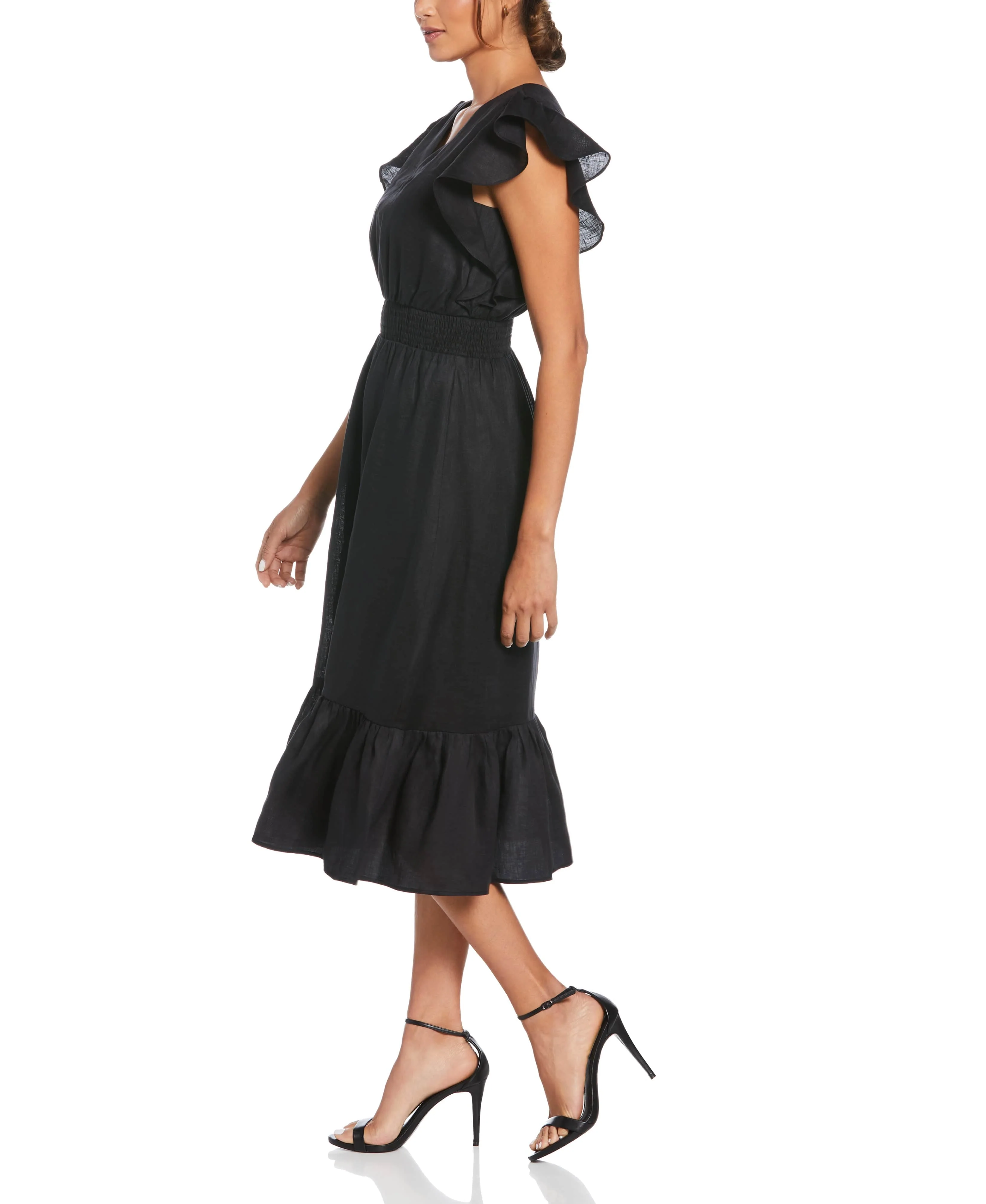 Linen V-Neck Ruffle Sleeve Maxi Dress - Image 3