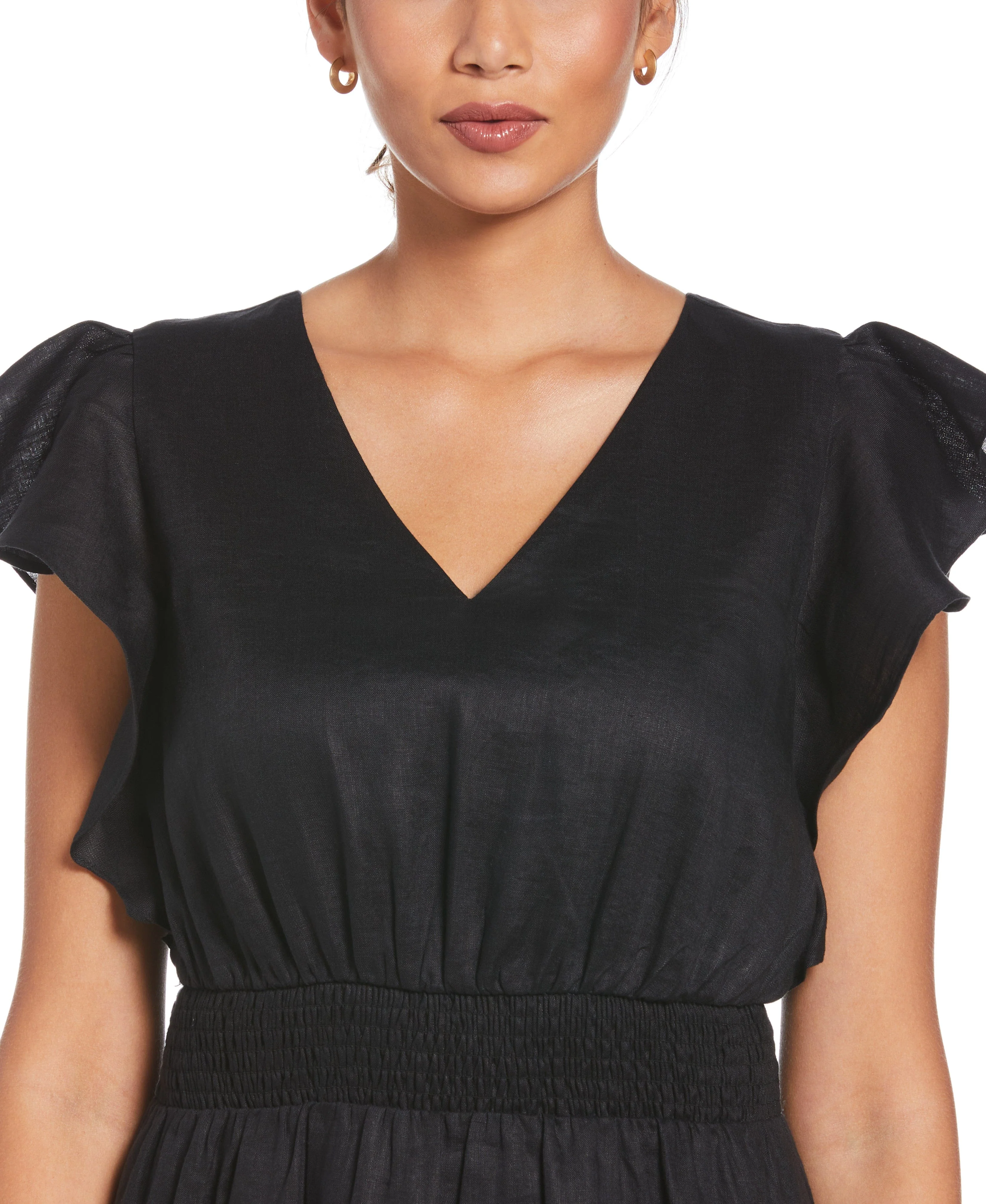 Linen V-Neck Ruffle Sleeve Maxi Dress - Image 4