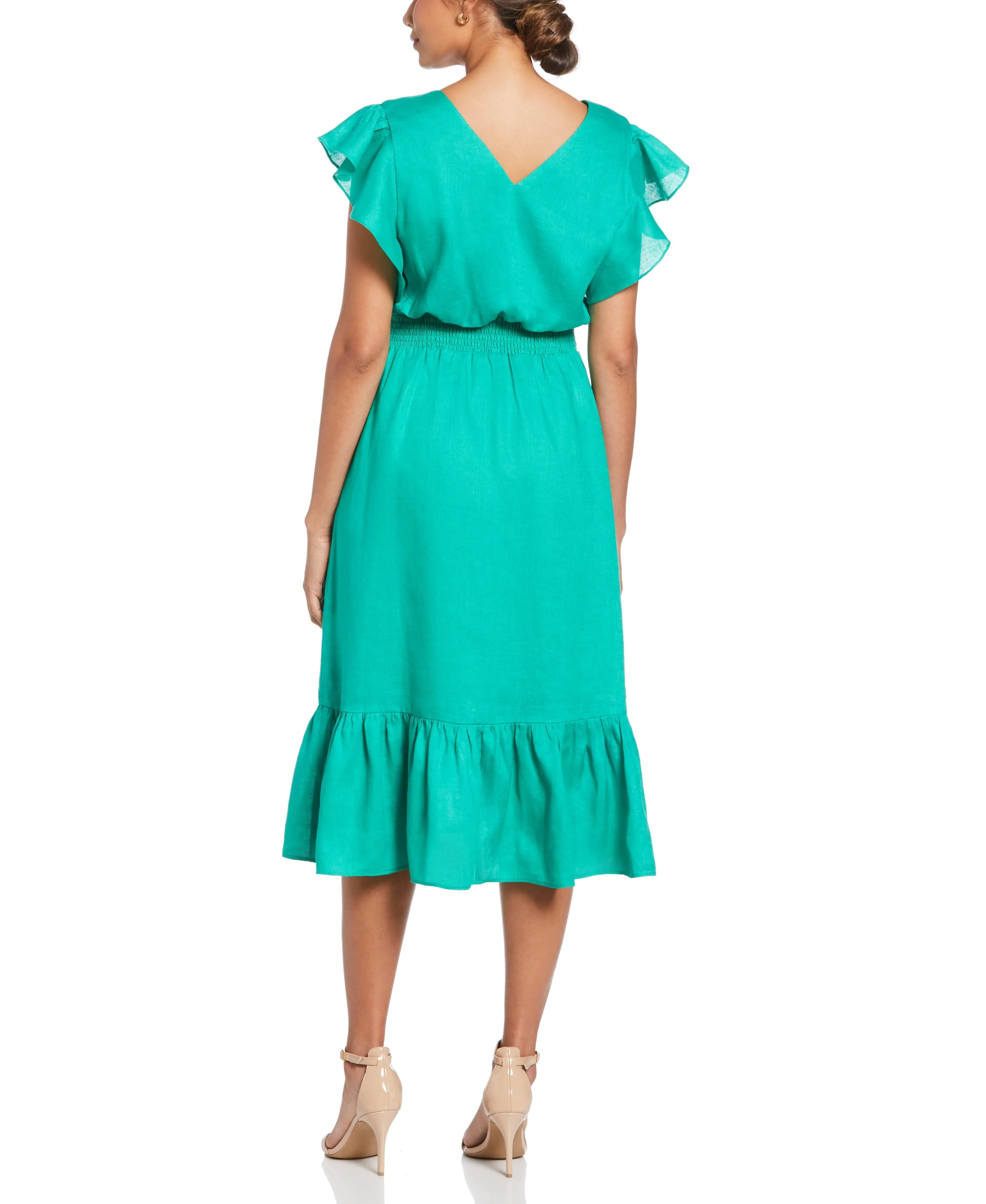 Linen V-Neck Ruffle Sleeve Maxi Dress - Image 2