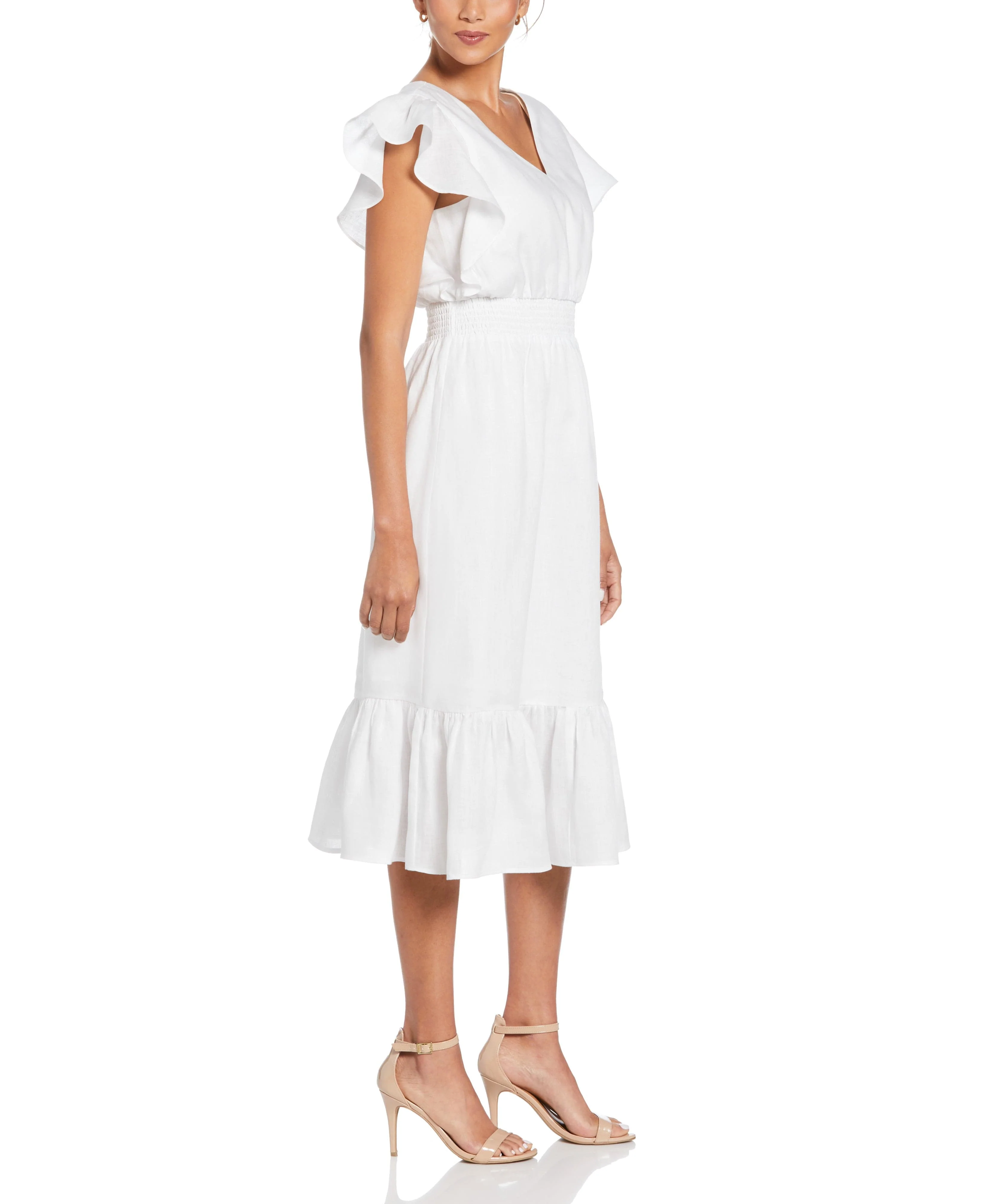 Linen V-Neck Ruffle Sleeve Maxi Dress - Image 3