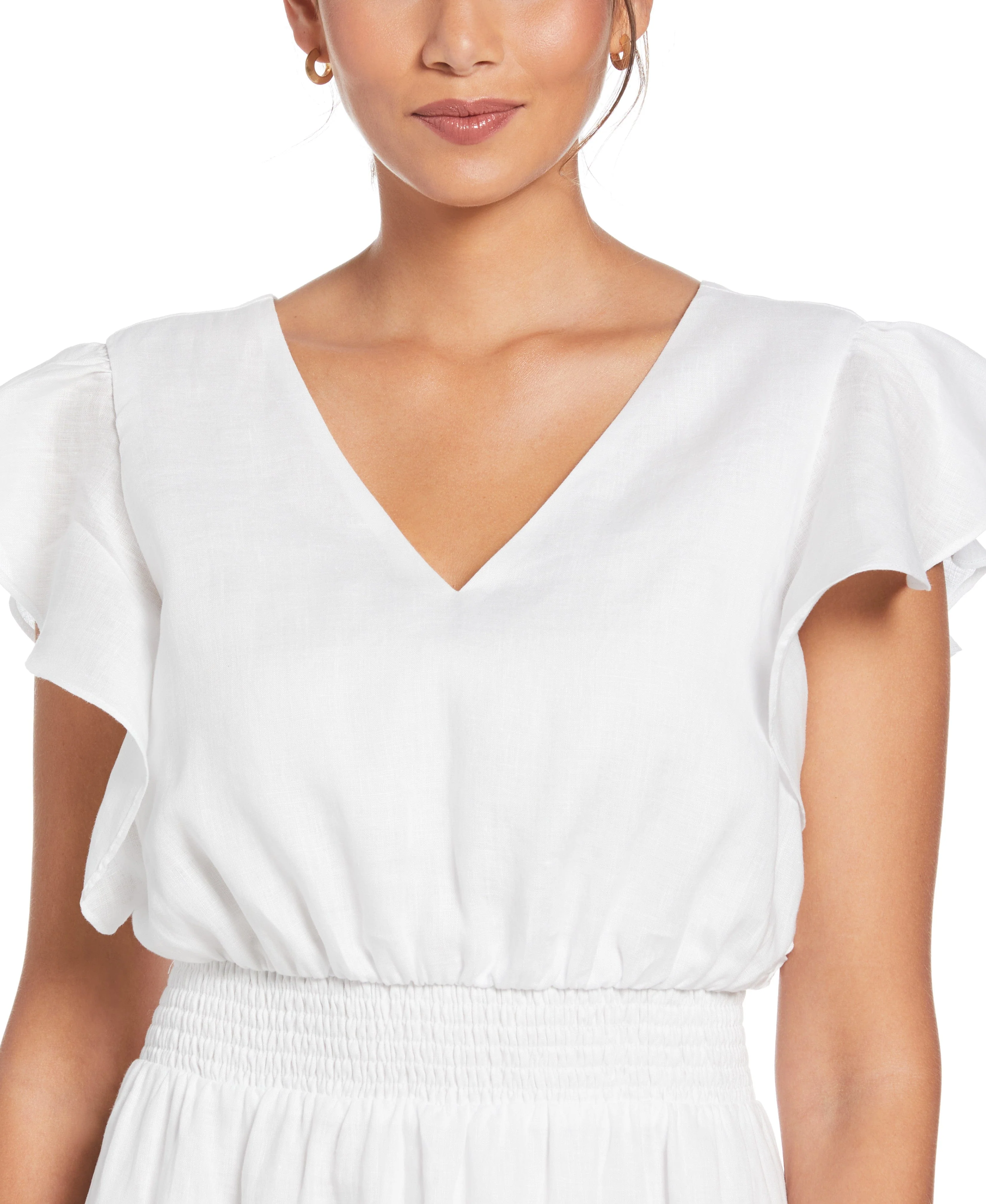 Linen V-Neck Ruffle Sleeve Maxi Dress - Image 4