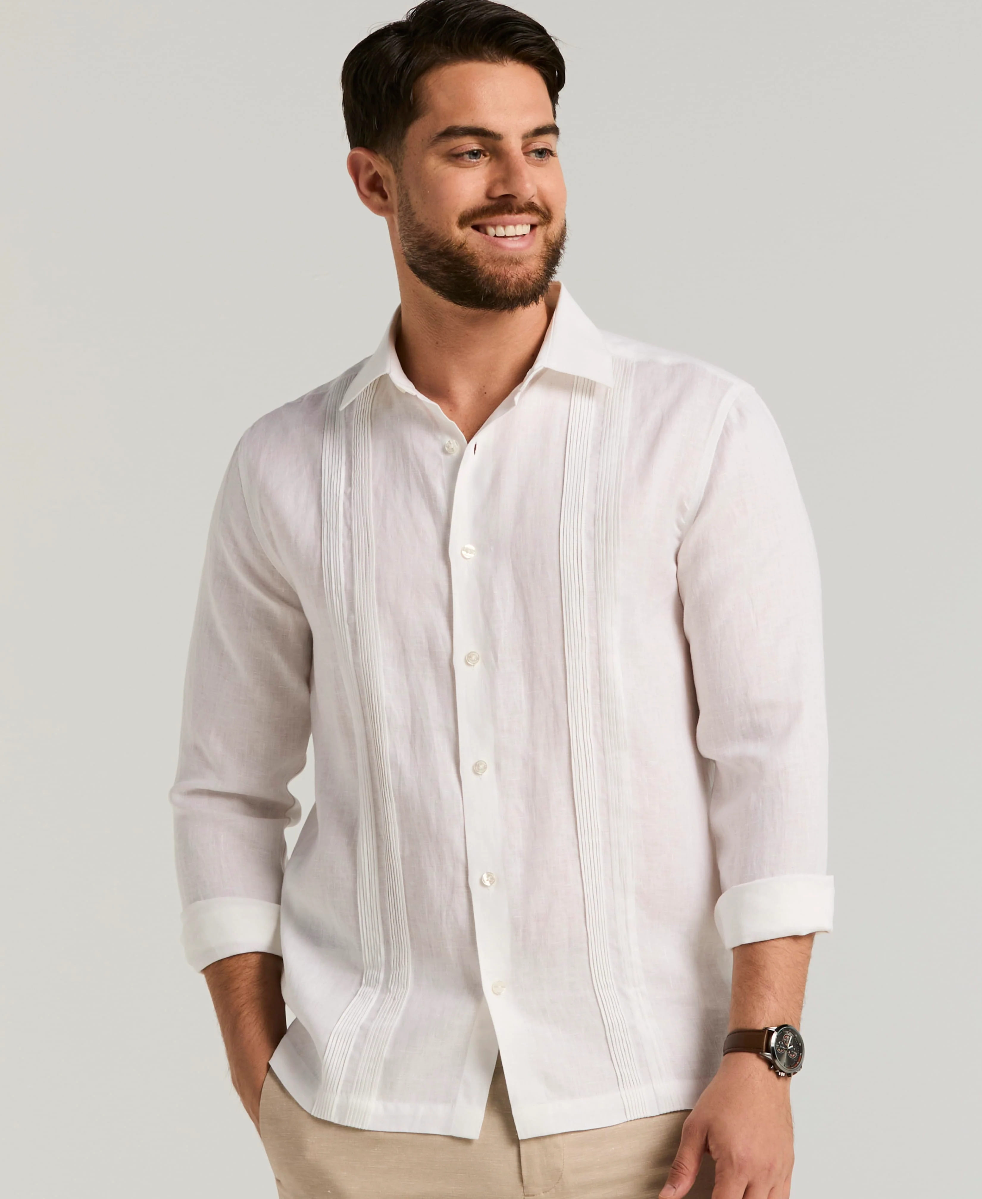 Multi Pintuck Linen Guayabera - Image 4